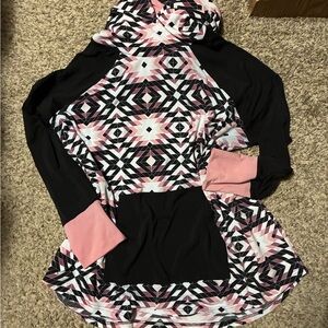 LuLaRoe Pink and Black Patterned Hoodie